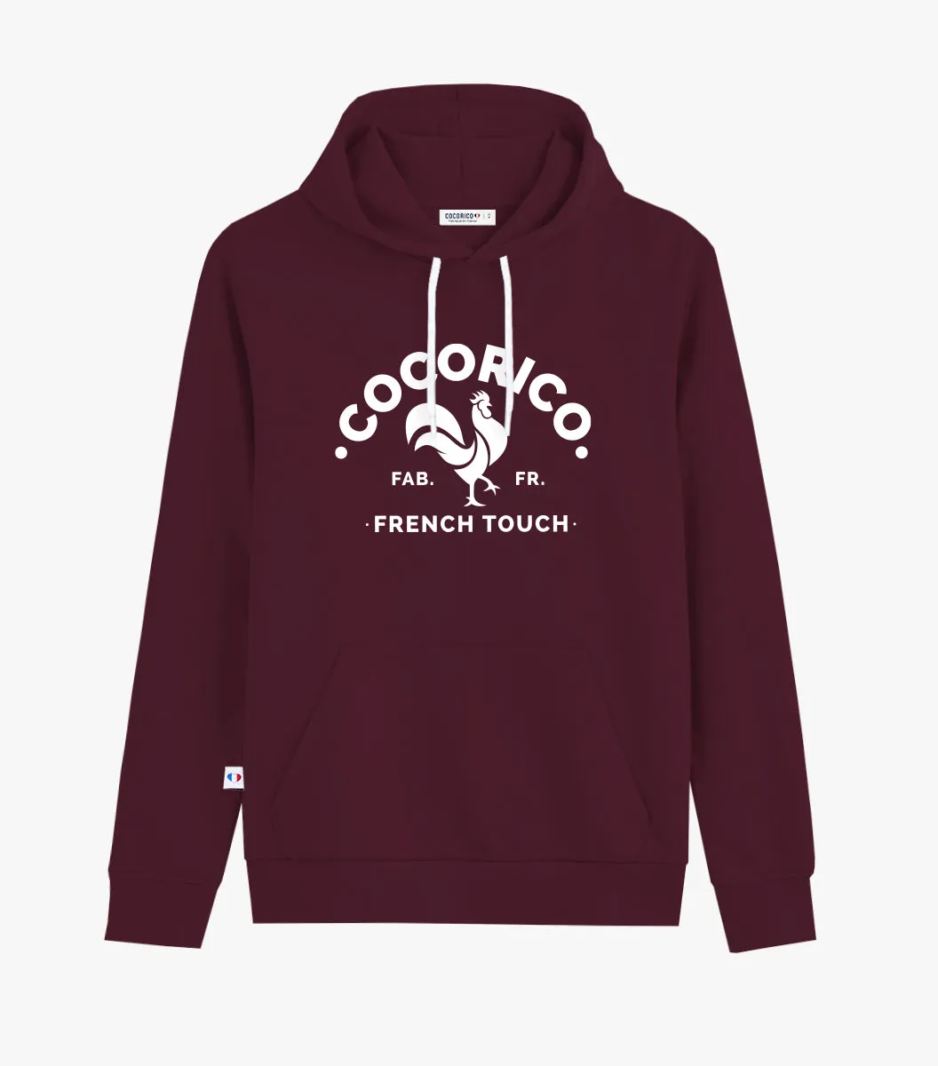 Cocorico Coq Français sweat capuche homme bordeaux coton