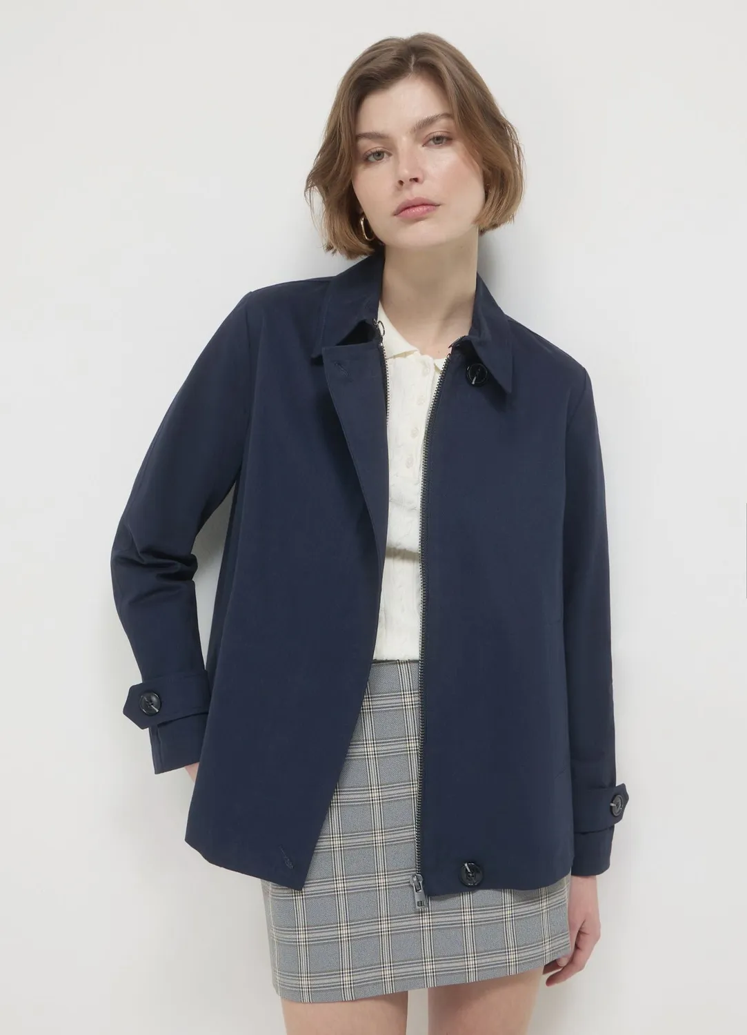 Calliope trench court uni coton zippé femme