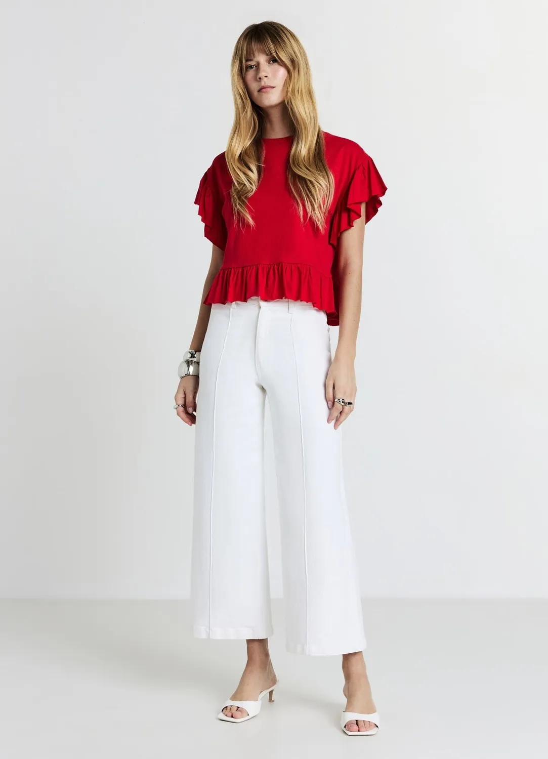 Calliope t-shirt volants coton femme col rond uni