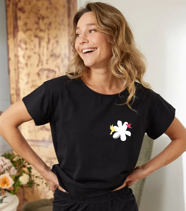 Cocorico Colibri t-shirt pyjama femme noir coton