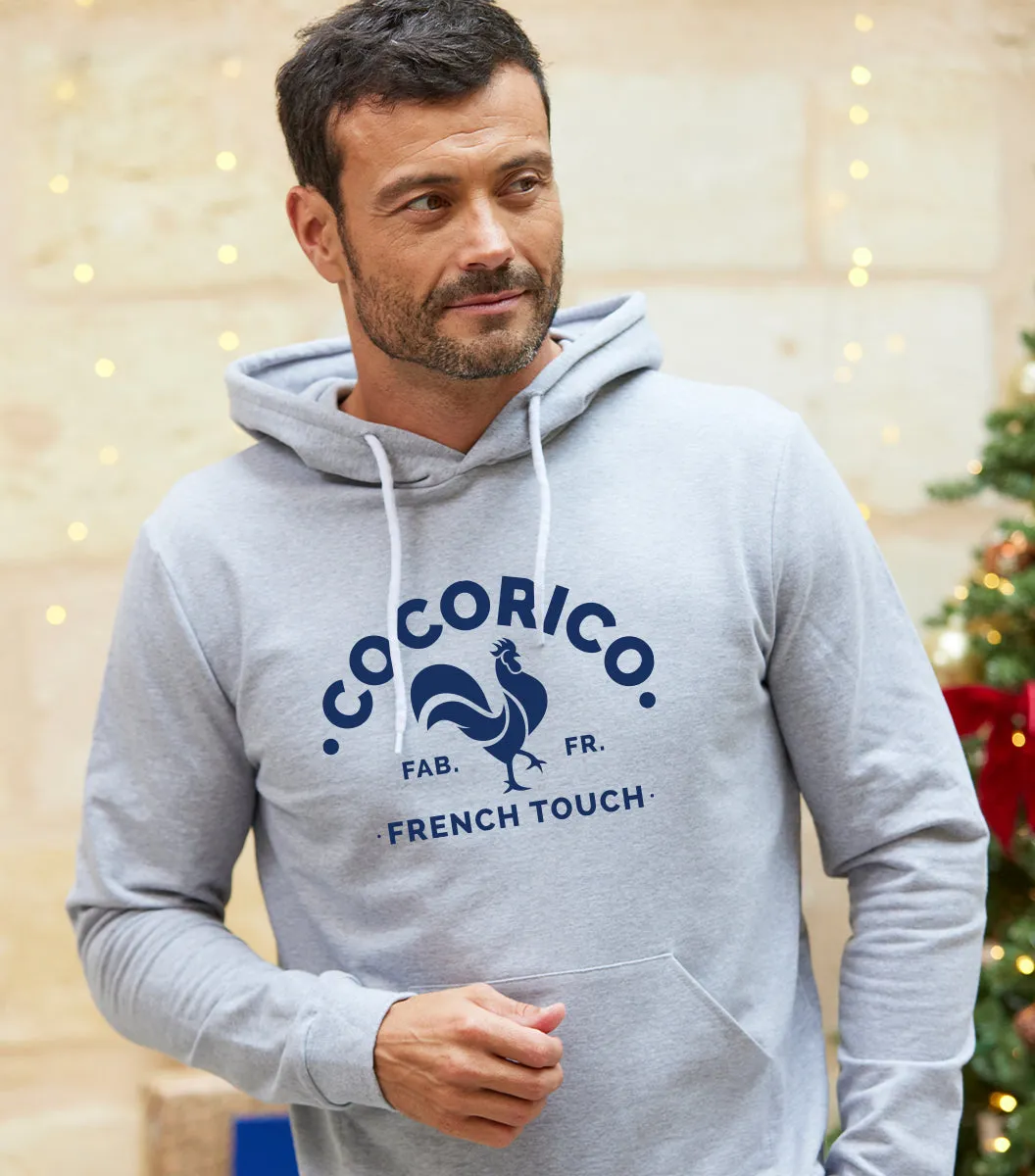 Cocorico Coq Français sweat à capuche homme gris coton