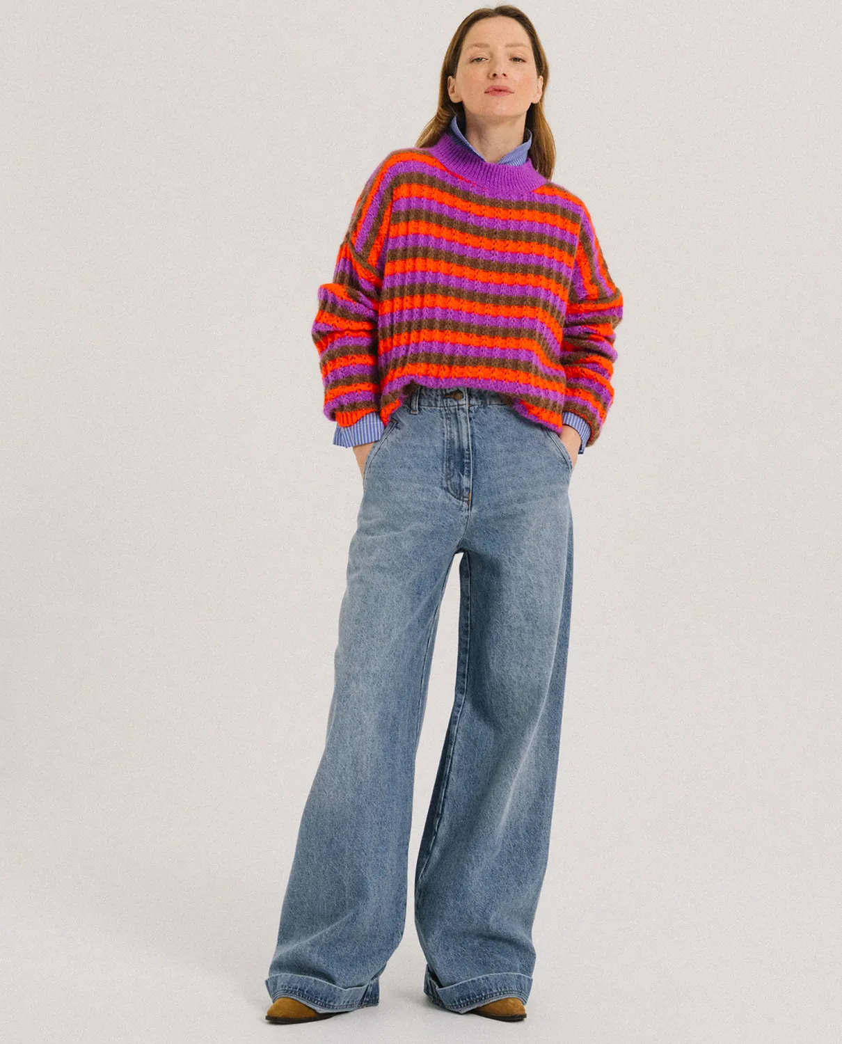 Tinsels Fedel La Vague jean large coton brodé bleu
