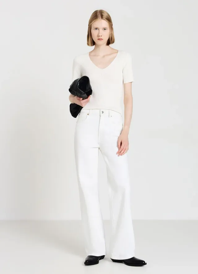 Calliope t-shirt col V côtelé femme manches courtes
