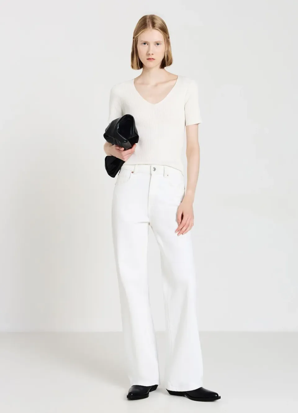 Calliope t-shirt col V côtelé femme manches courtes