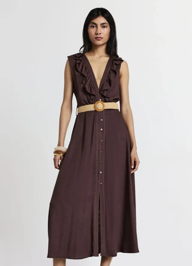 Calliope Robe chemisier ceinture robe longue femme