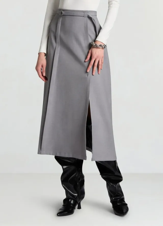 Calliope jupe midi femme fente avant ceinture