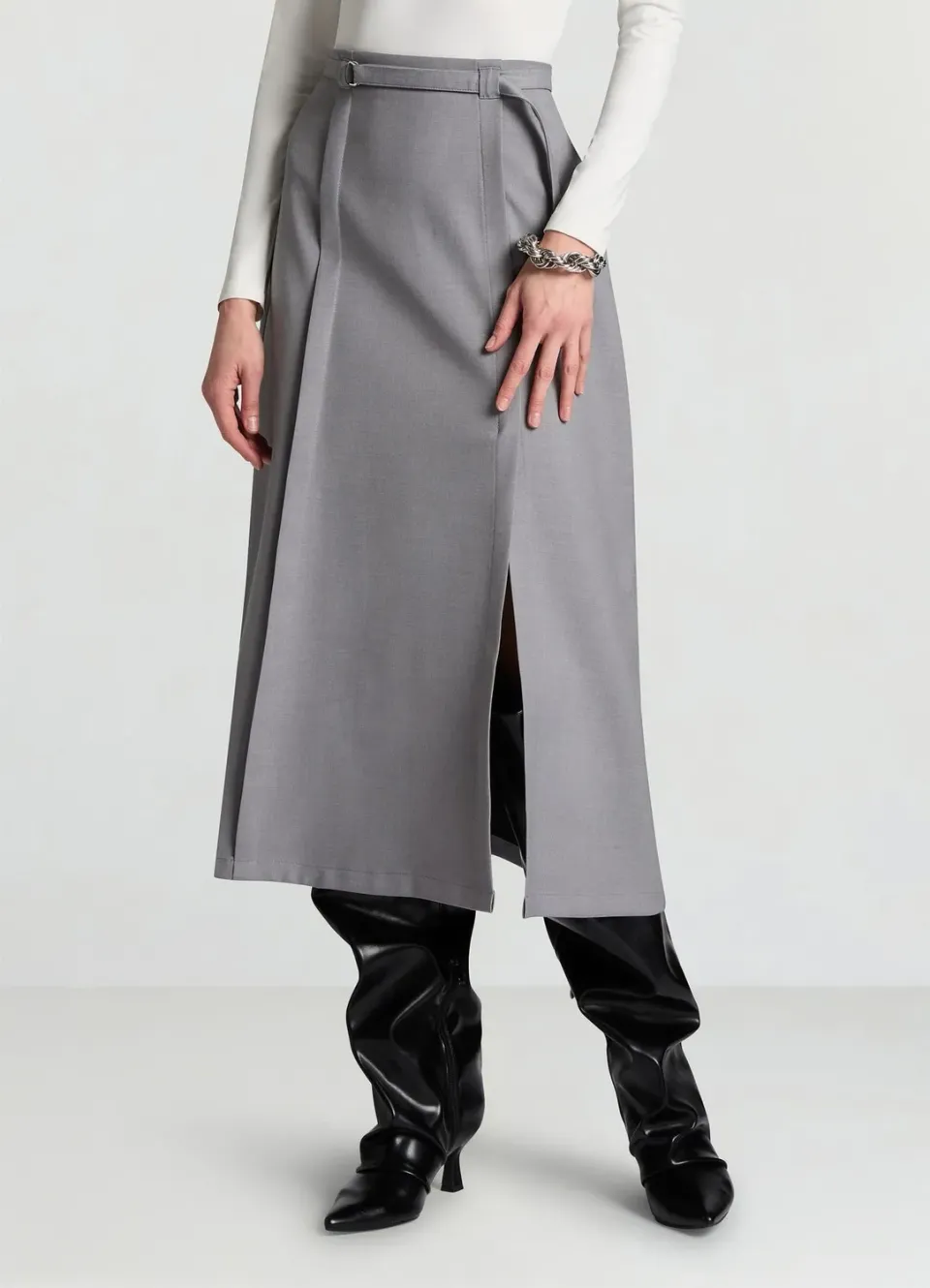 Calliope jupe midi femme fente avant ceinture