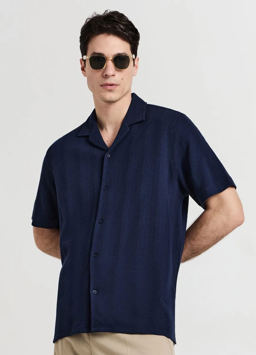 Calliope chemise bowling coton L homme manches courtes unie