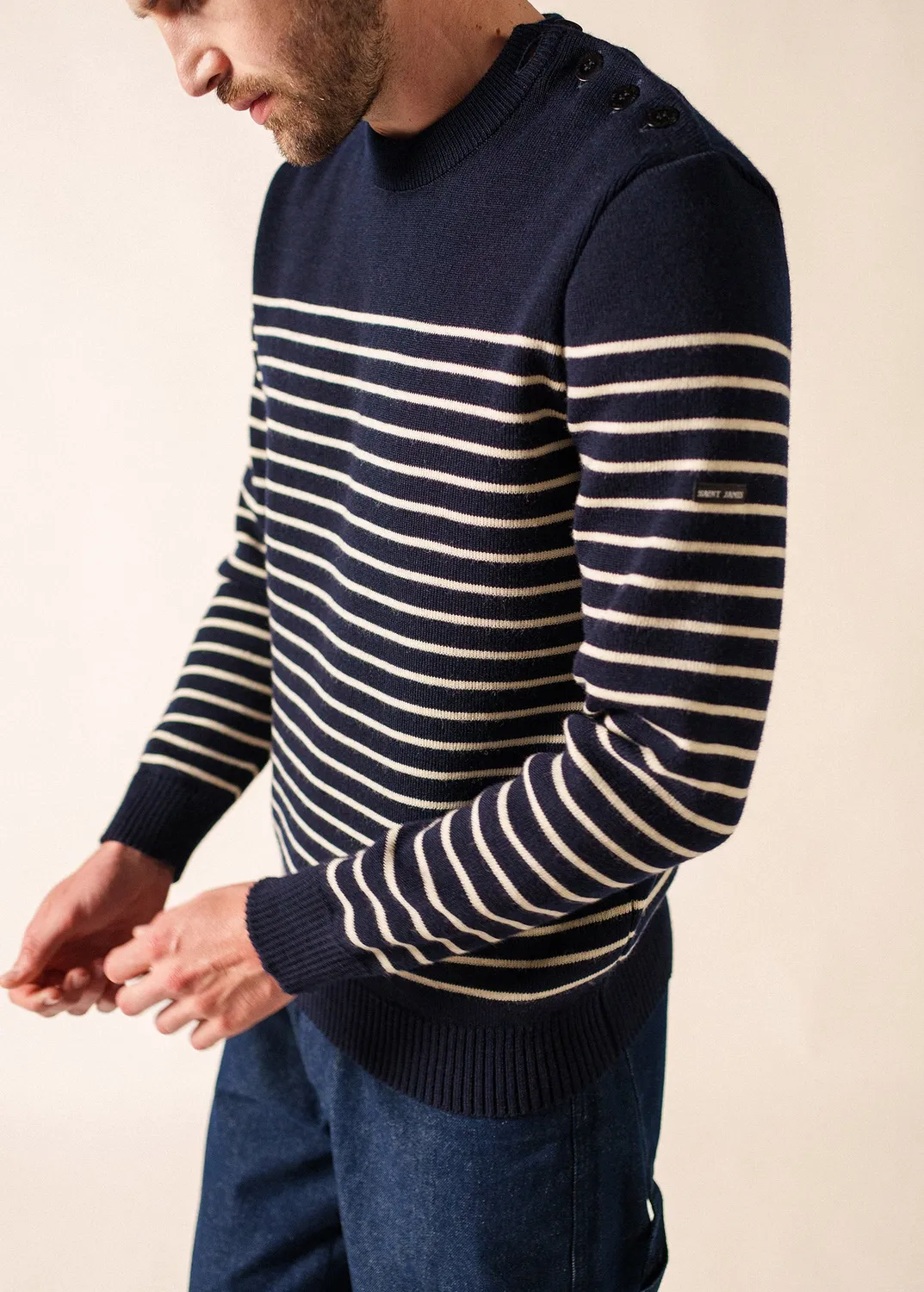 Saint James Binic pull marin marine/écru laine