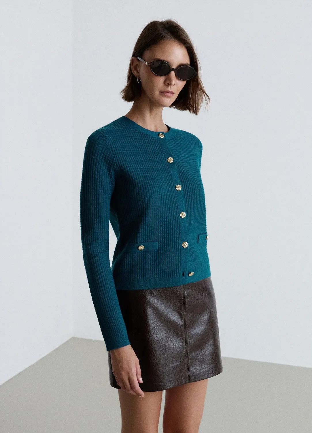 Calliope cardigan nid d'abeille femme boutons bijou