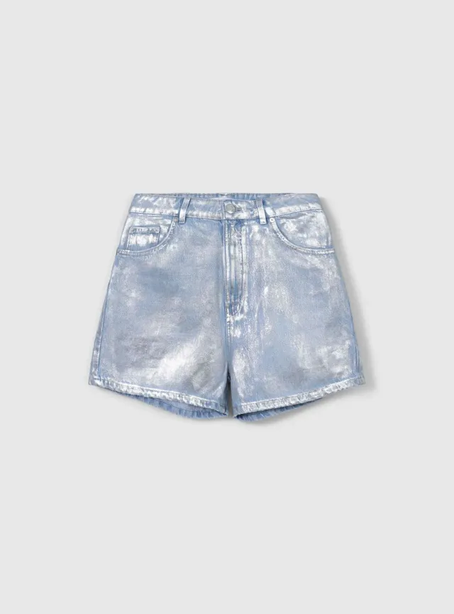 Calliope bermuda jean taille haute effet enduit femme