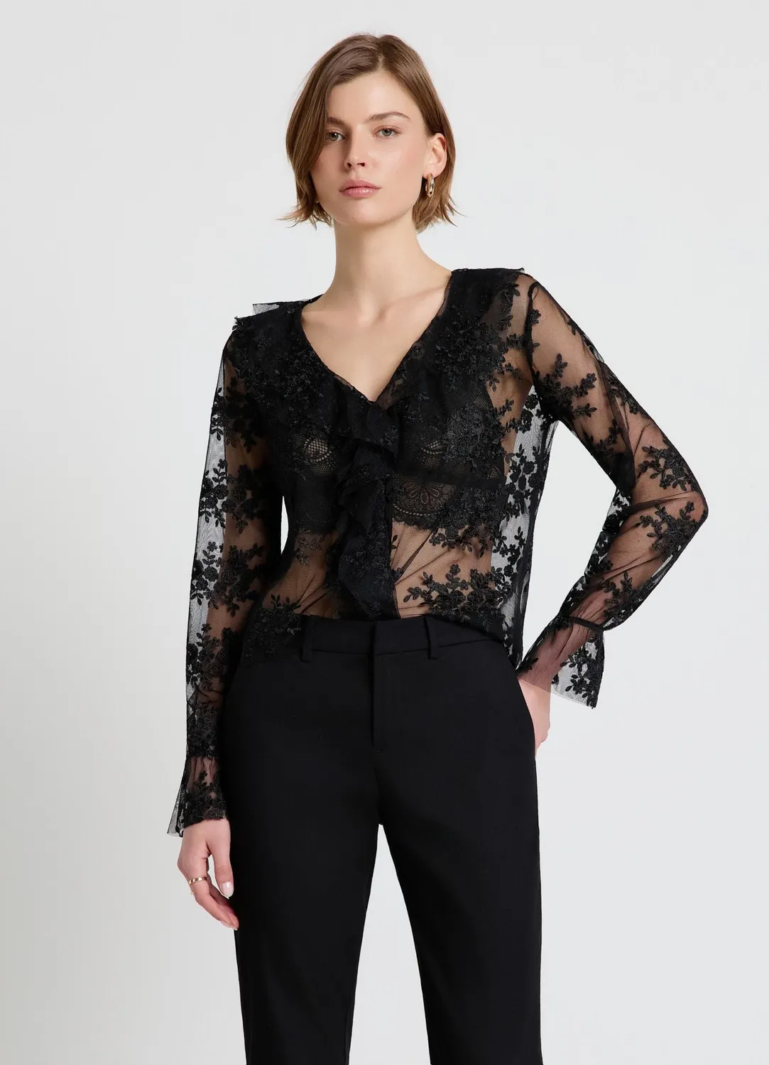 Calliope Blouse femme dentelle transparente volants