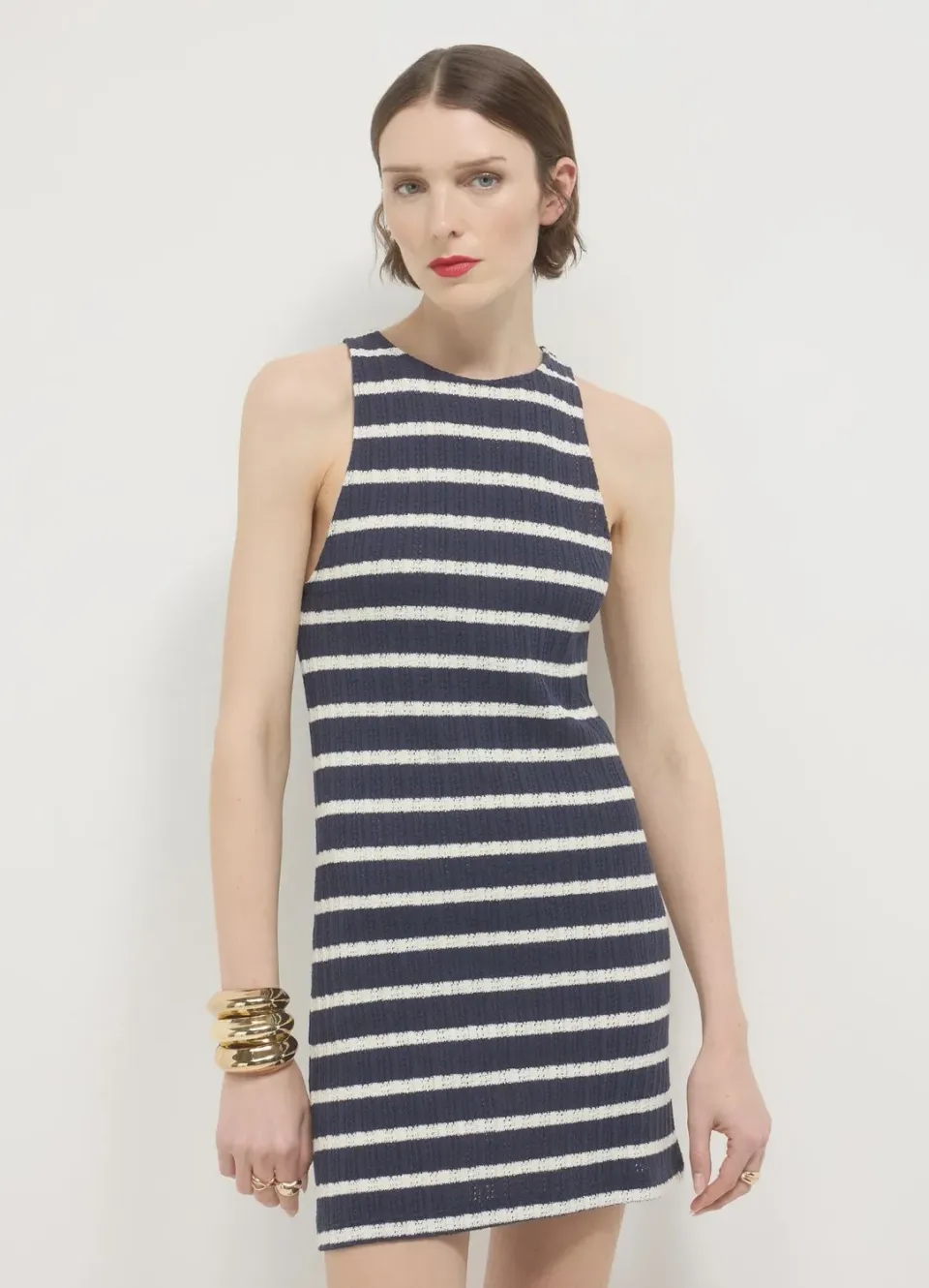 Calliope robe en maille rayée mini sans manches
