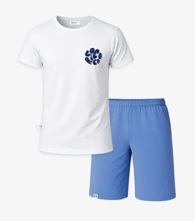 Cocorico Nuage ensemble pyjama homme blanc bleu coton