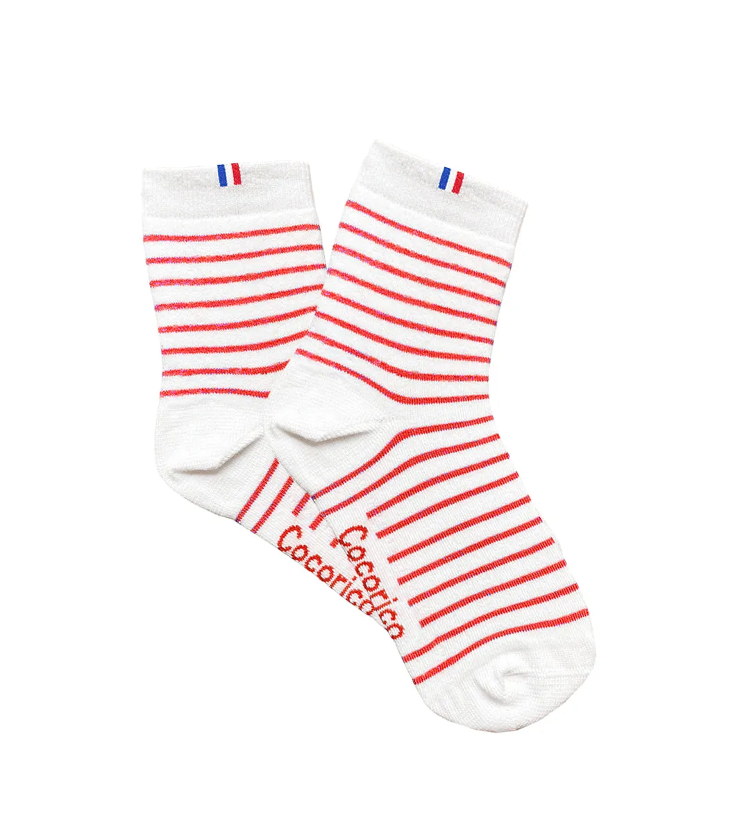 Cocorico Intemporel Marinière chaussettes femme rouge coton