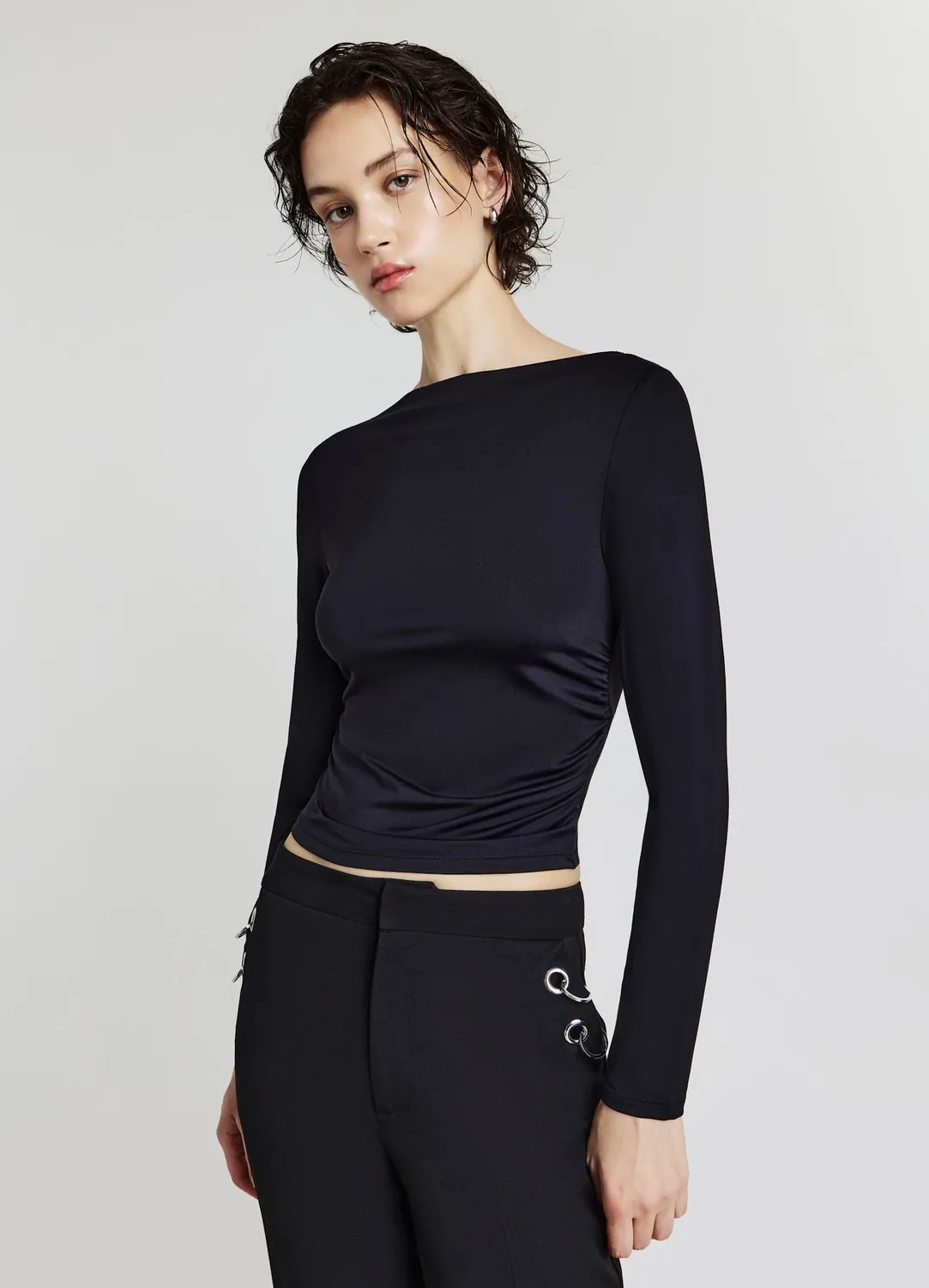 Calliope T-shirt col châle manches longues femme ajusté