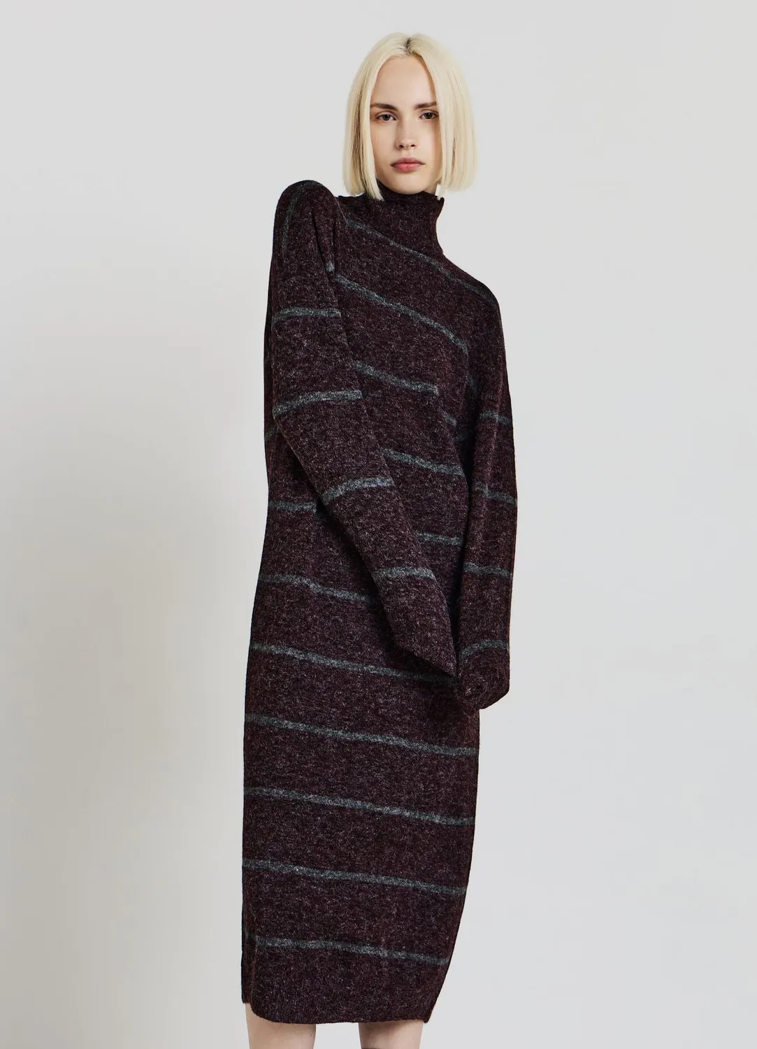 Calliope Atelier robe longue femme col roulé rayée