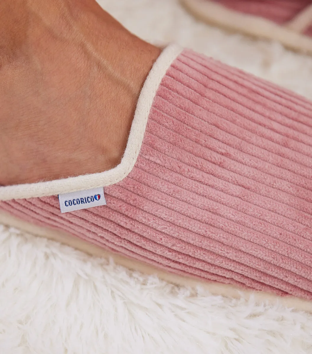 Cocorico Velours mules homme rose laine française