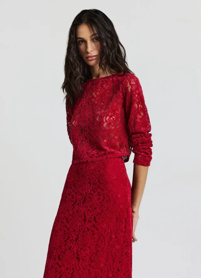 Calliope blouse dentelle floccato femme manches longues