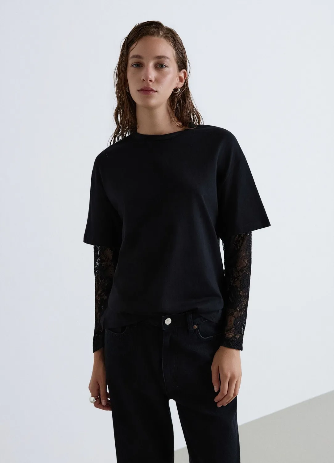 Calliope t-shirt dentelle manches longues femme taille S