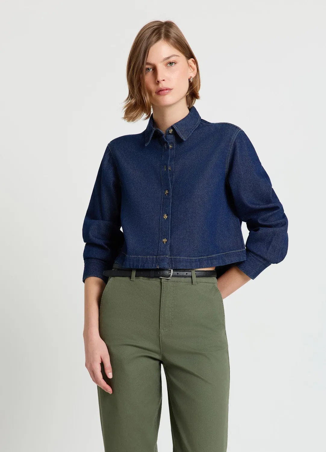 Calliope chemise crop femme en denim à boutons taille S