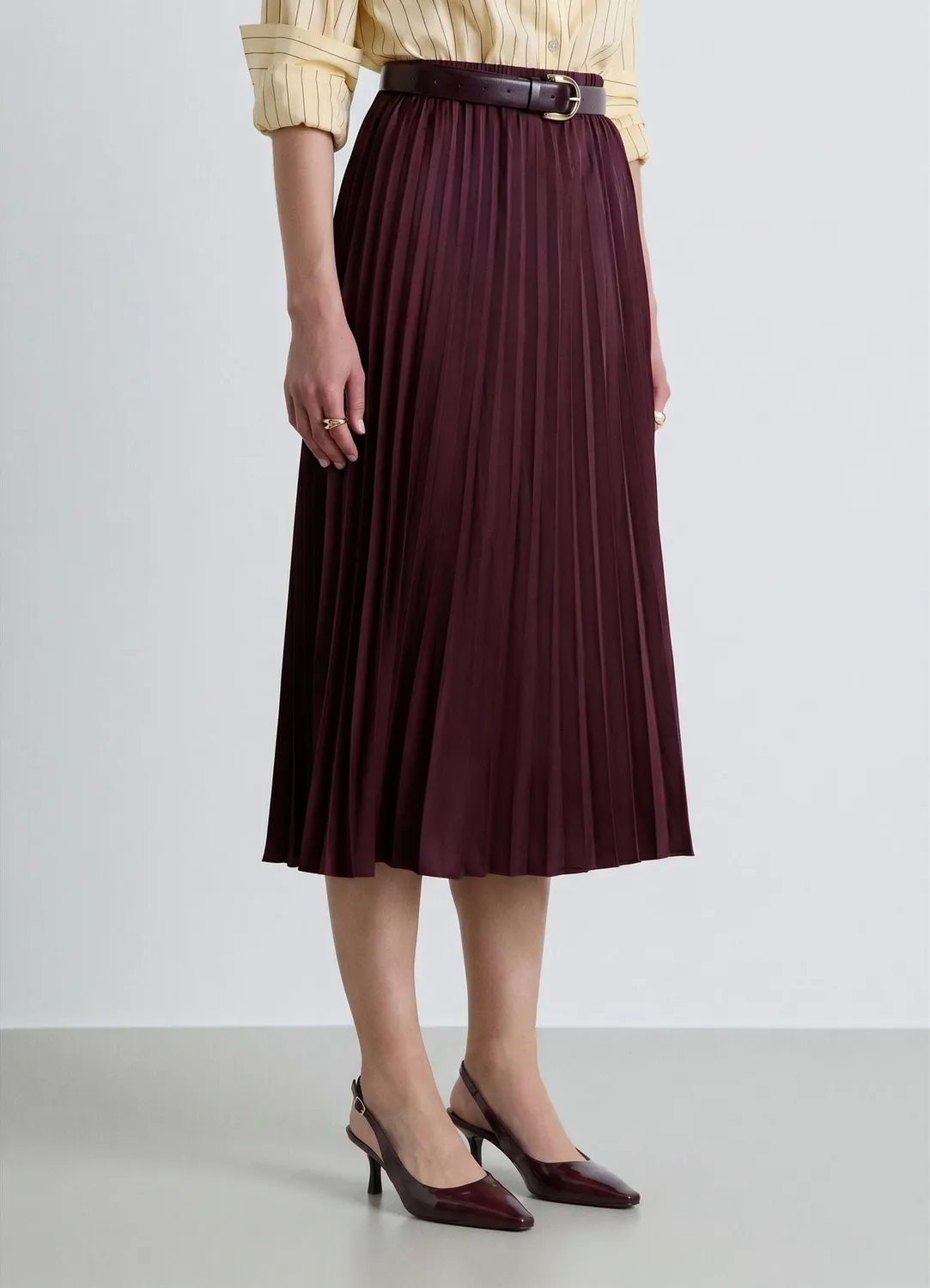 Calliope jupe plissée satinée femme midi