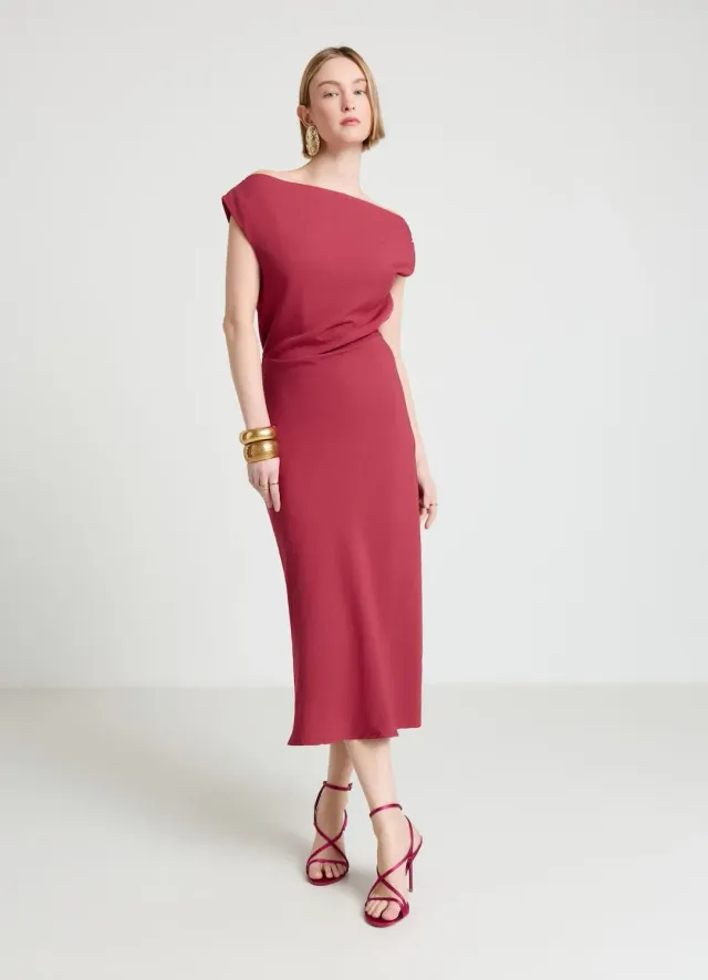 Calliope robe midi femme col drapé sans manches