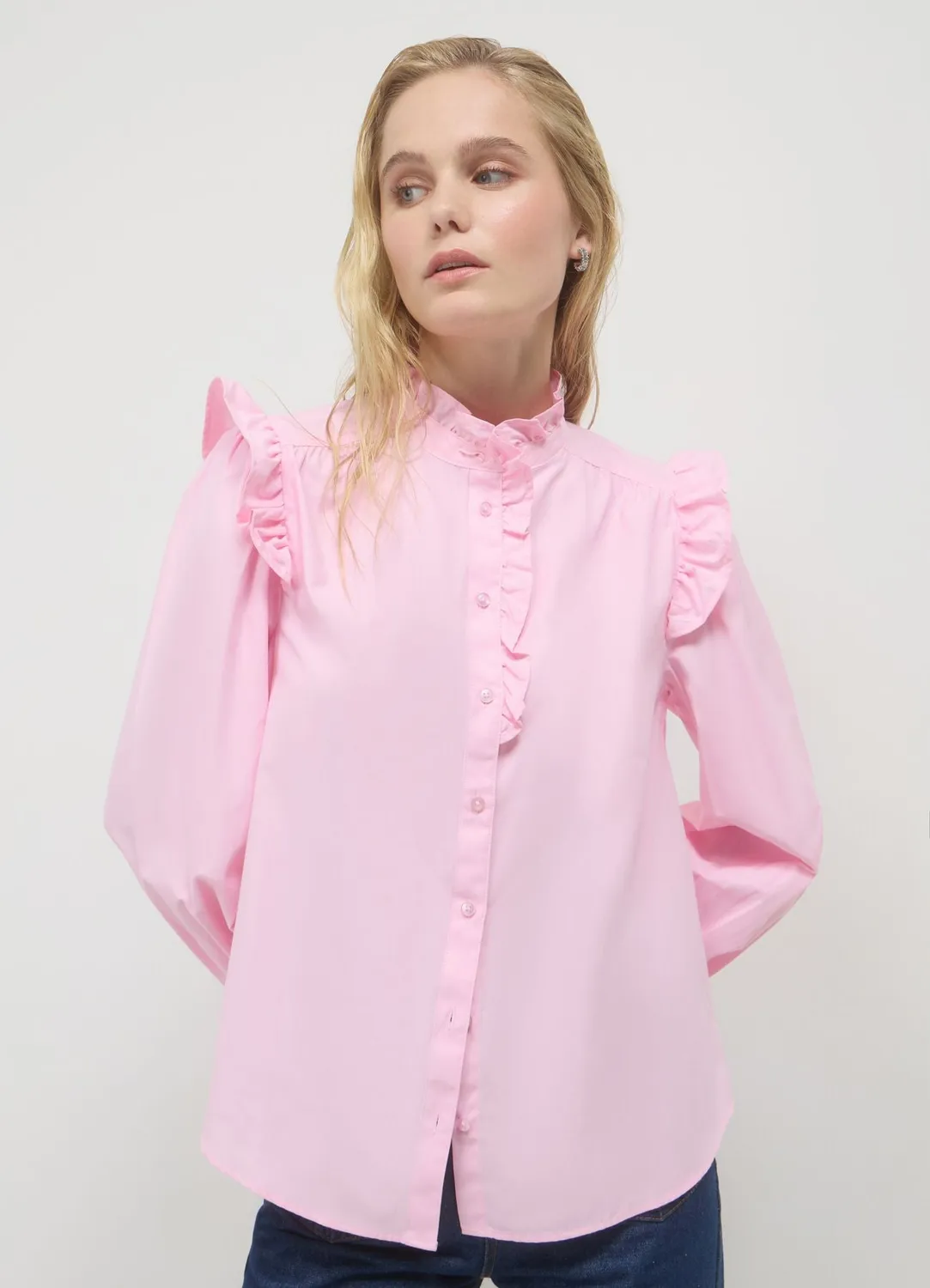 Calliope chemise femme volants bouton bijou coton