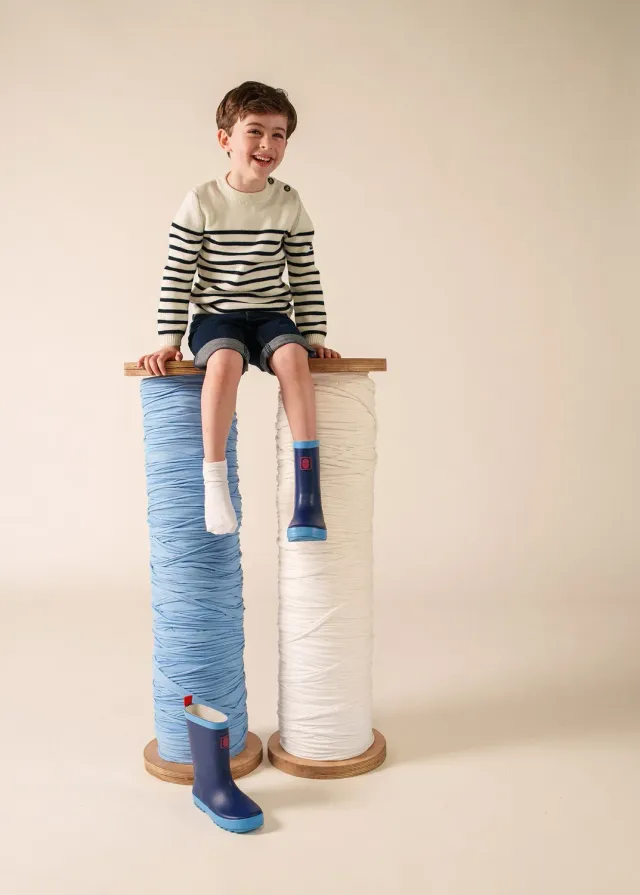 Saint James Moussaillon pull marin enfant écume/navy laine