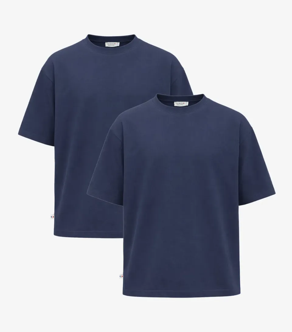 Cocorico Intemporel T-shirt Oversize Bleu Jean x2 coton