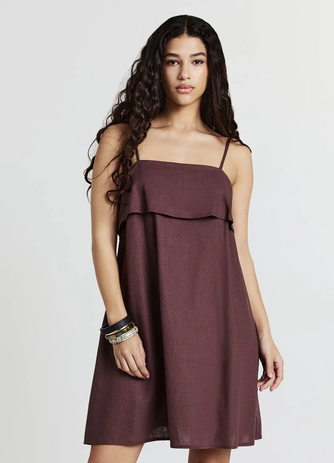 Calliope robe courte femme lin bretelles unie
