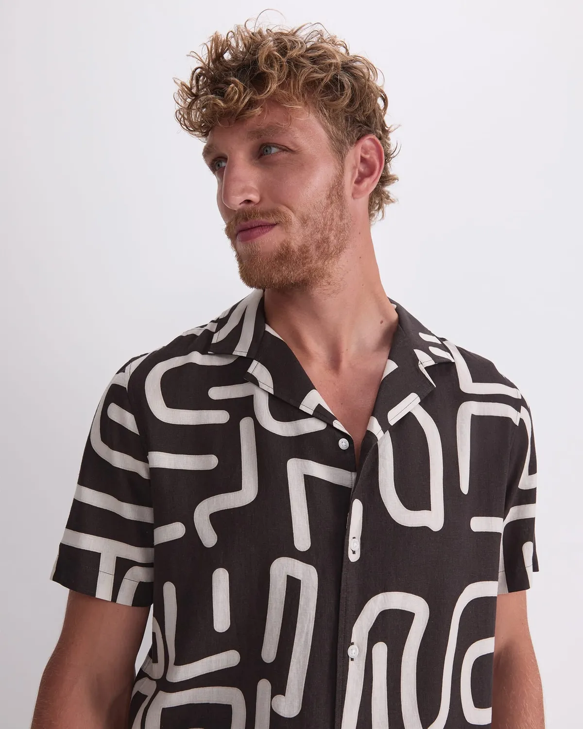 Sportscraft Kewarra Chemise Lin Homme Imprimée Col Campagne
