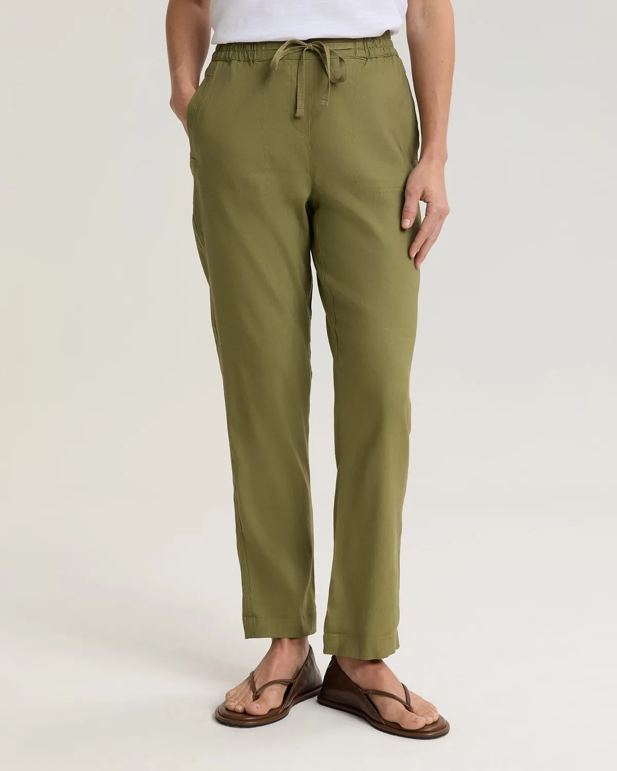 Sportscraft Rosa pantalon lin stretch taille cordon