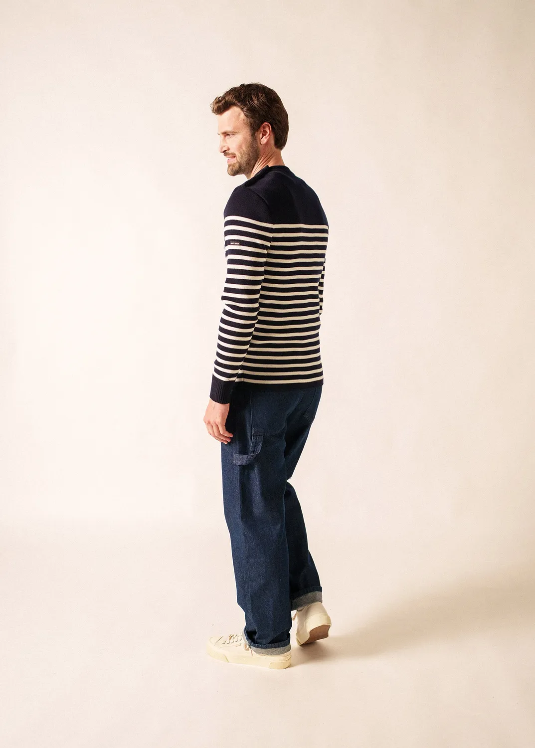 Saint James Rochefort pull marin navy écume laine mérinos