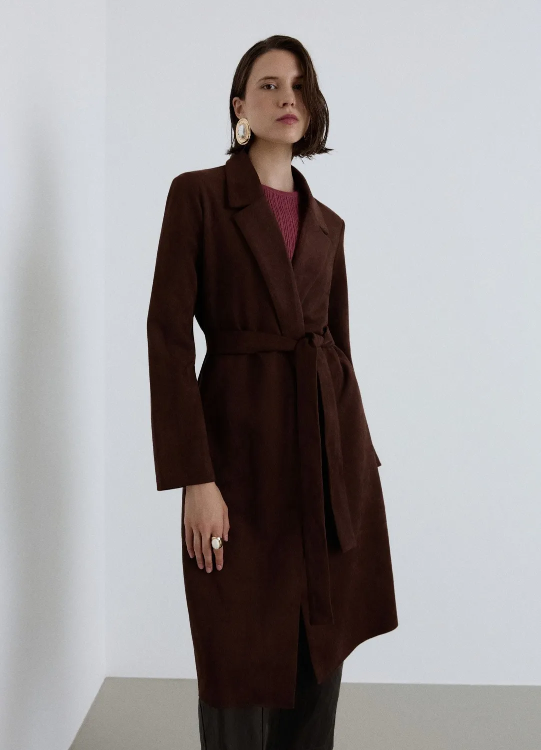 Calliope manteau femme effet suède long à ceinture