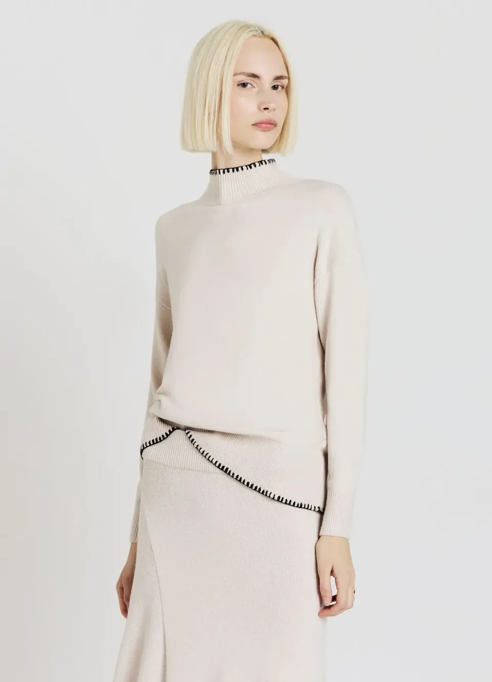 Calliope pull col montant femme contraste manches longues