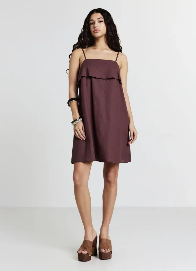 Calliope robe courte femme lin bretelles unie