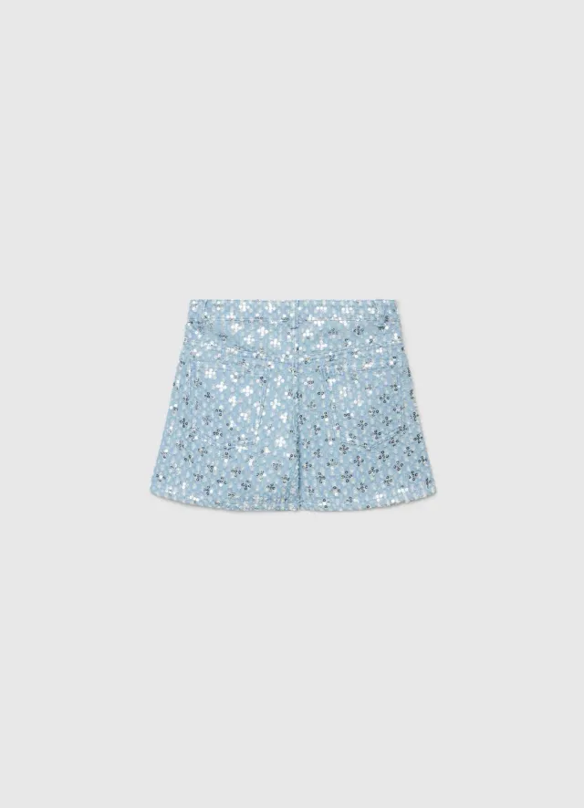 Calliope mini-jupe jean fille sequins fleurs
