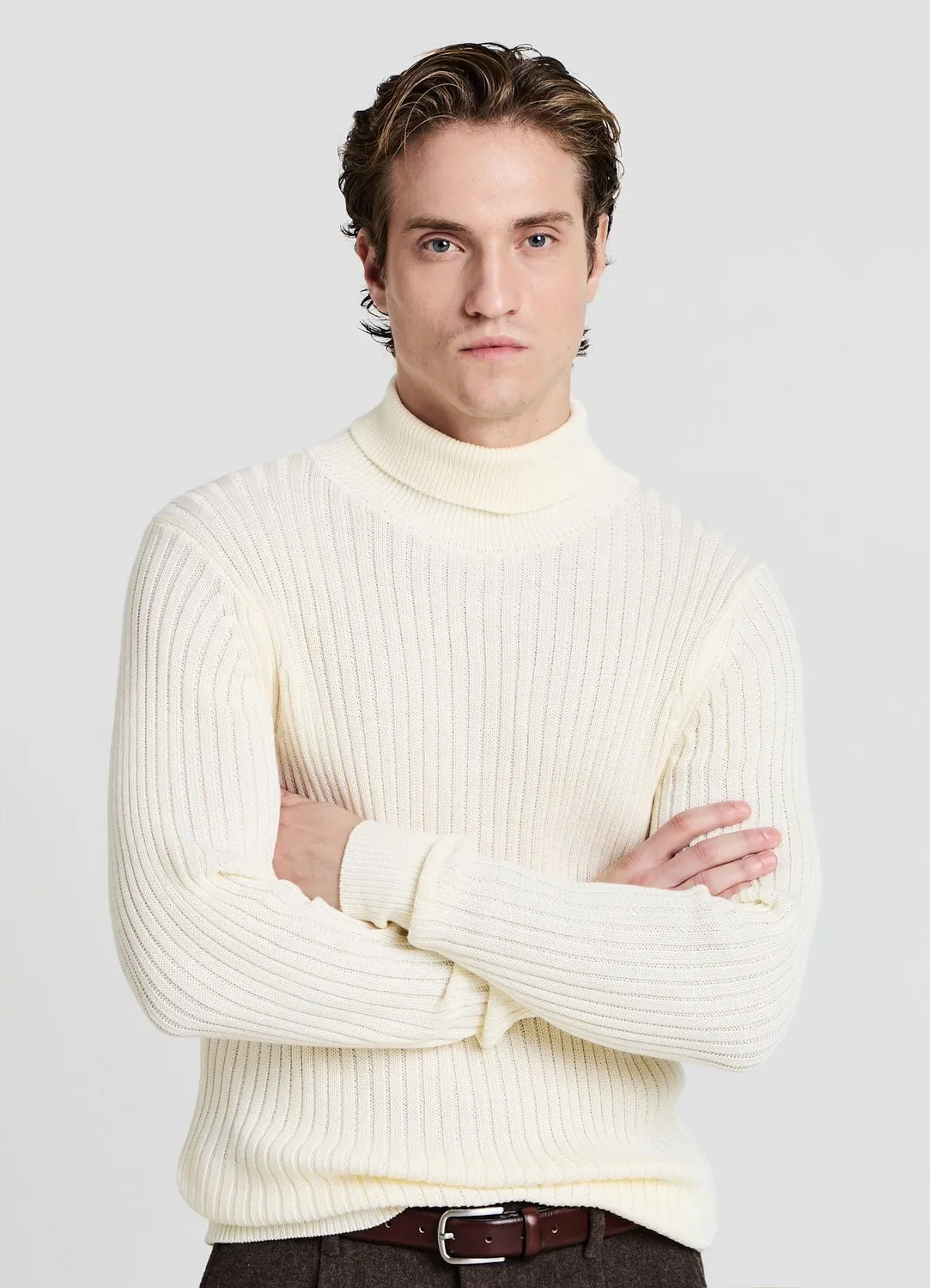Calliope pull col roulé côtelé homme uni