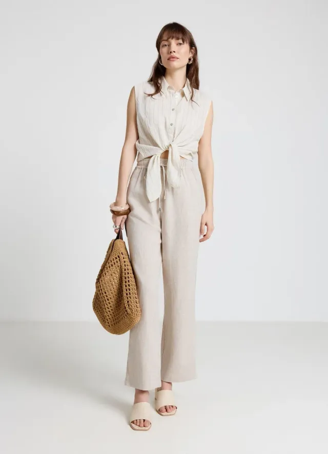 Calliope pantalon jogger lin femme taille haute