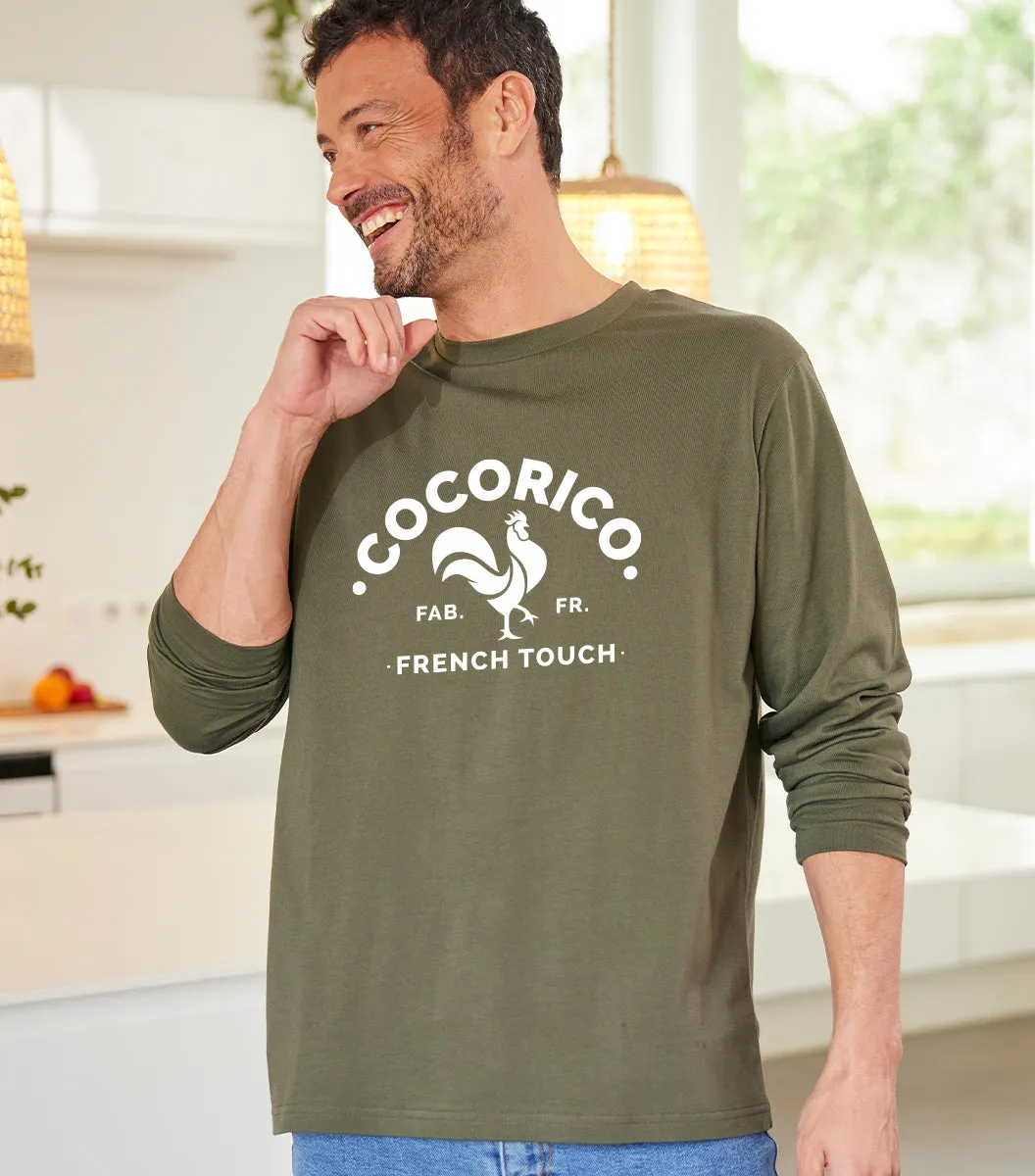 Cocorico Coq Français t-shirt manches longues kaki coton