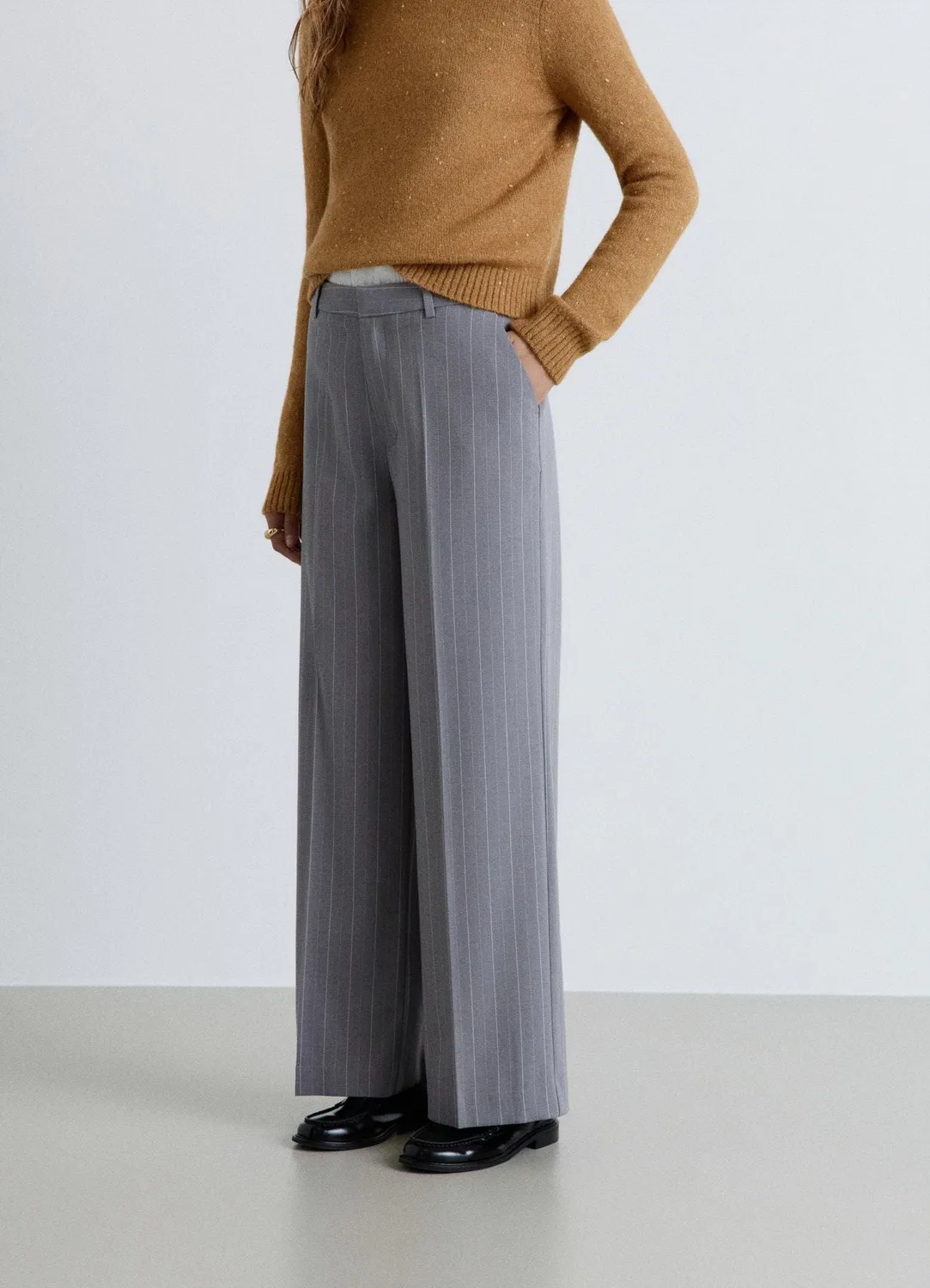 Calliope Pantalon palazzo rayé femme taille haute