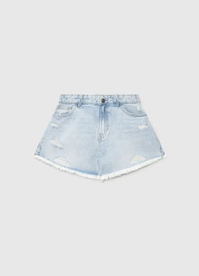 Calliope Mom short jean fille franges délavé