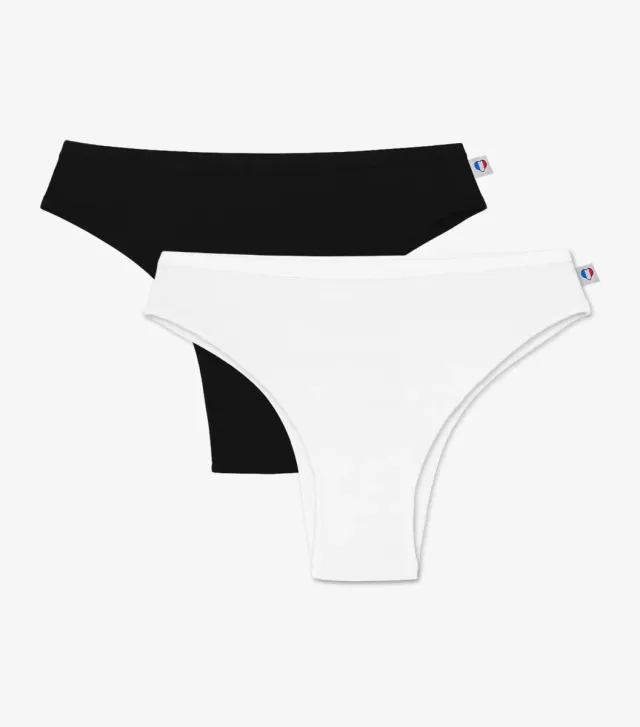 Cocorico Intemporel tanga femme x2 noir blanc coton