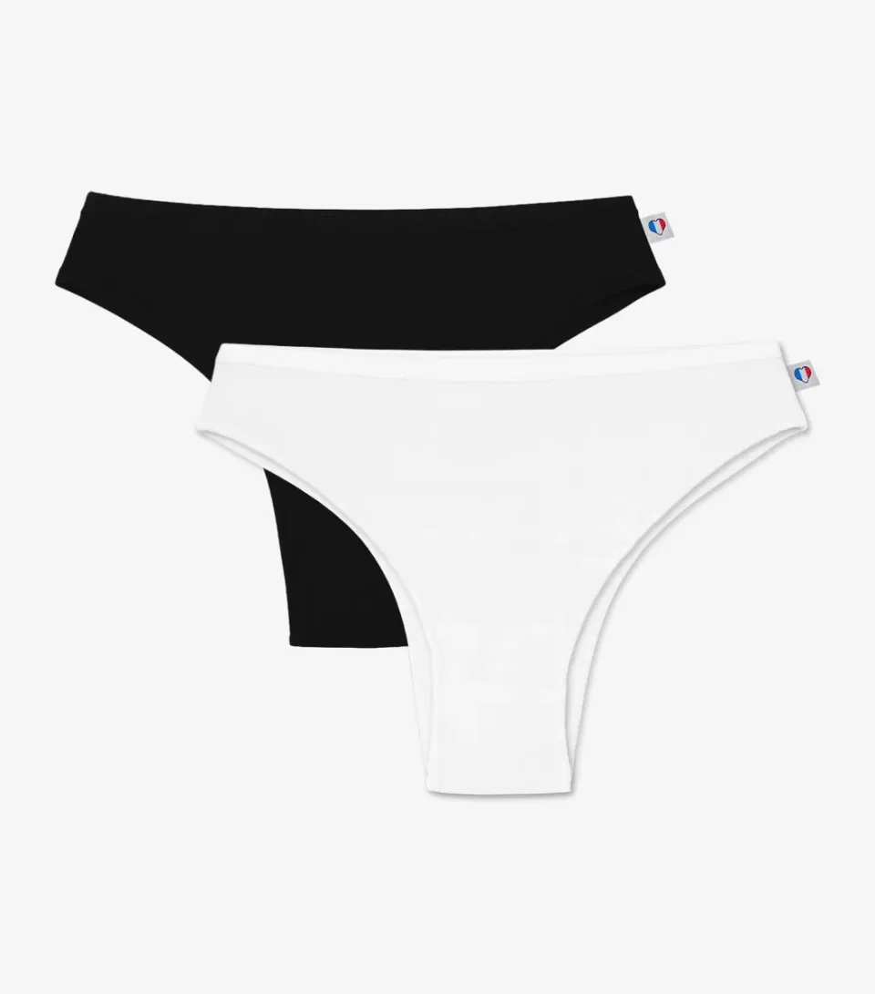 Cocorico Intemporel tanga femme x2 noir blanc coton