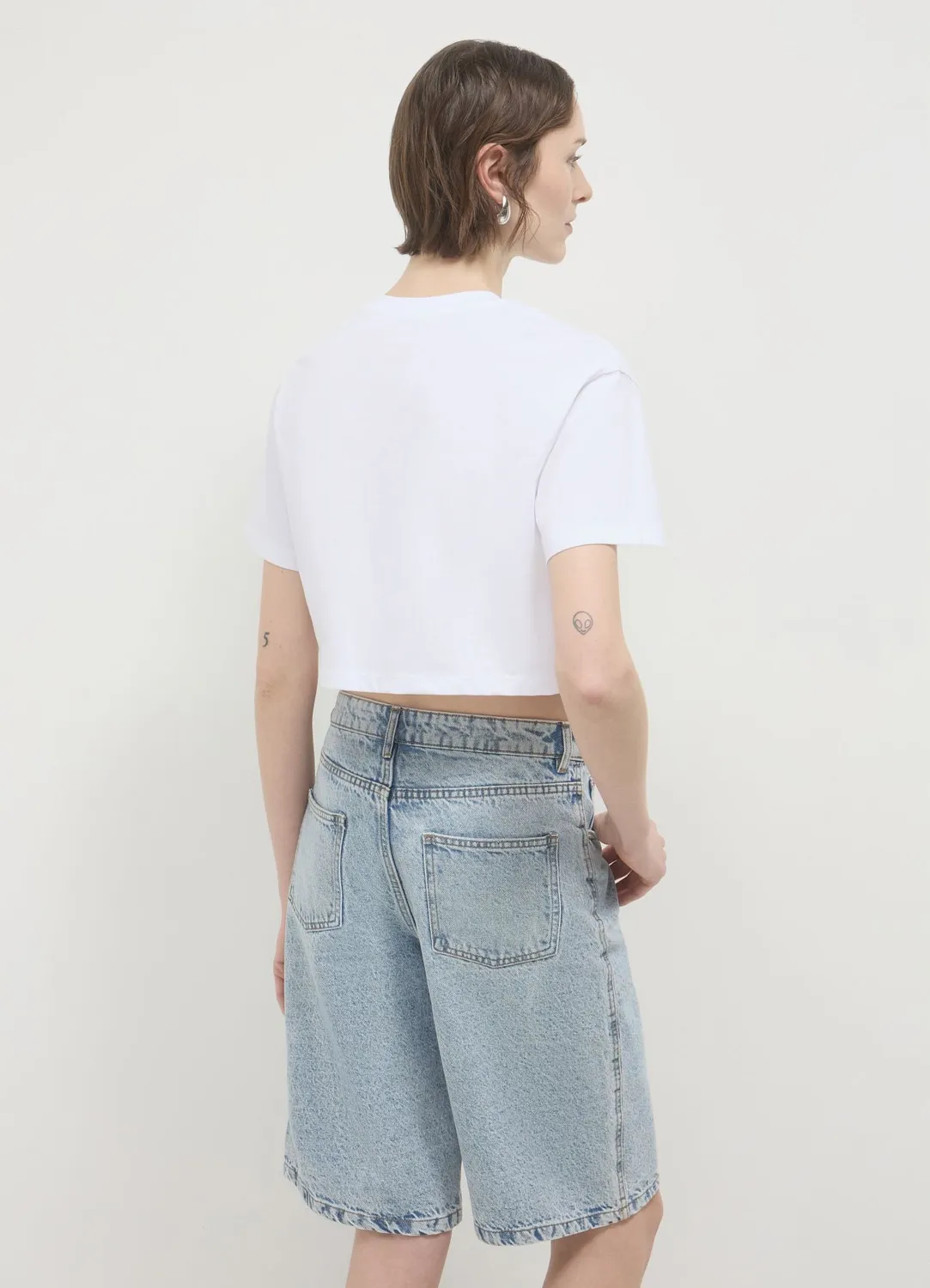 Calliope T-shirt crop coton femme uni manches courtes
