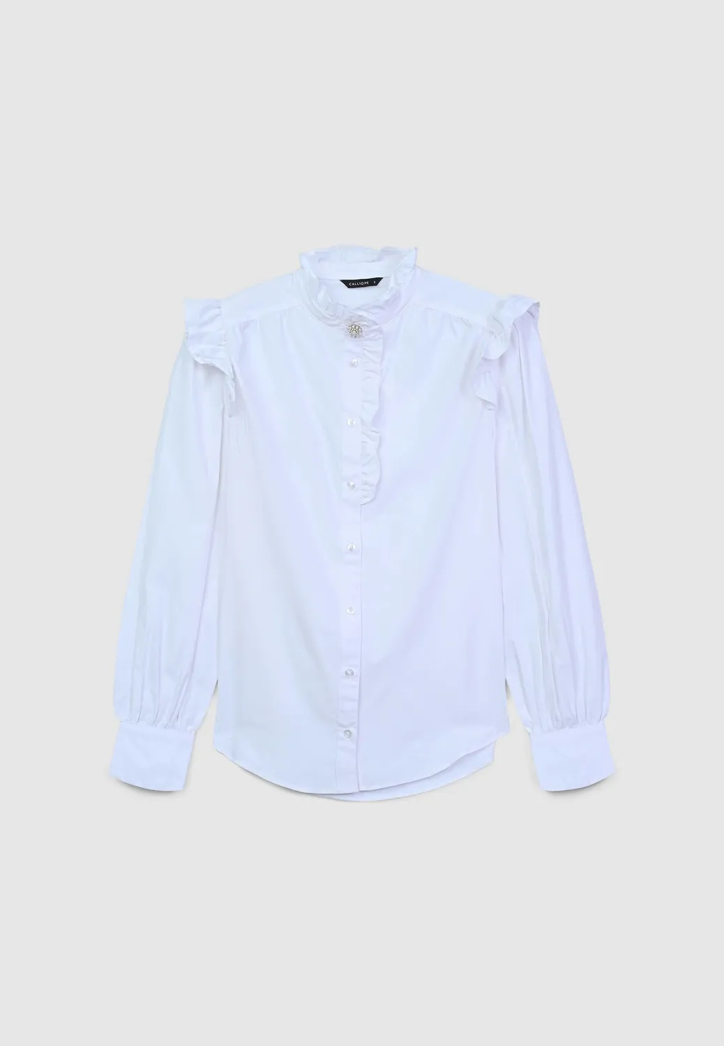 Calliope chemise femme volants bouton bijou coton