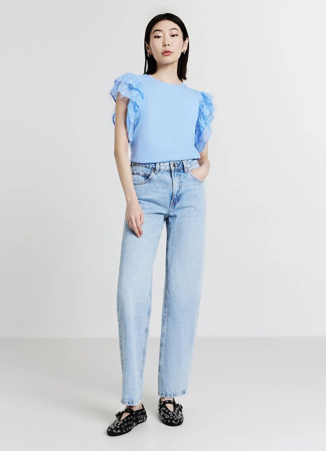 Calliope T-Shirt Volants Femme Coton Col Rond