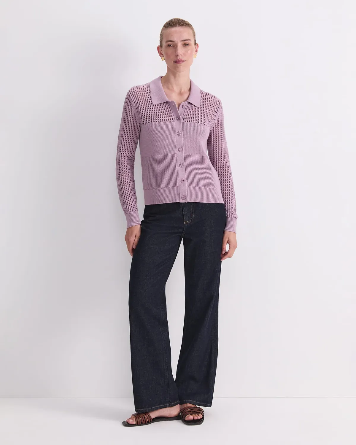Sportscraft Elka Pointelle cardigan coton femme col chemise