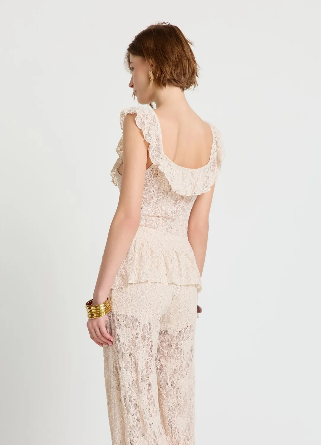 Calliope dentelle top femme volants col carré